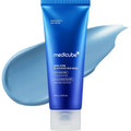Blue tube of Medicube Zero Pore Blackhead Mud Mask with a smear of blue mud on a white background