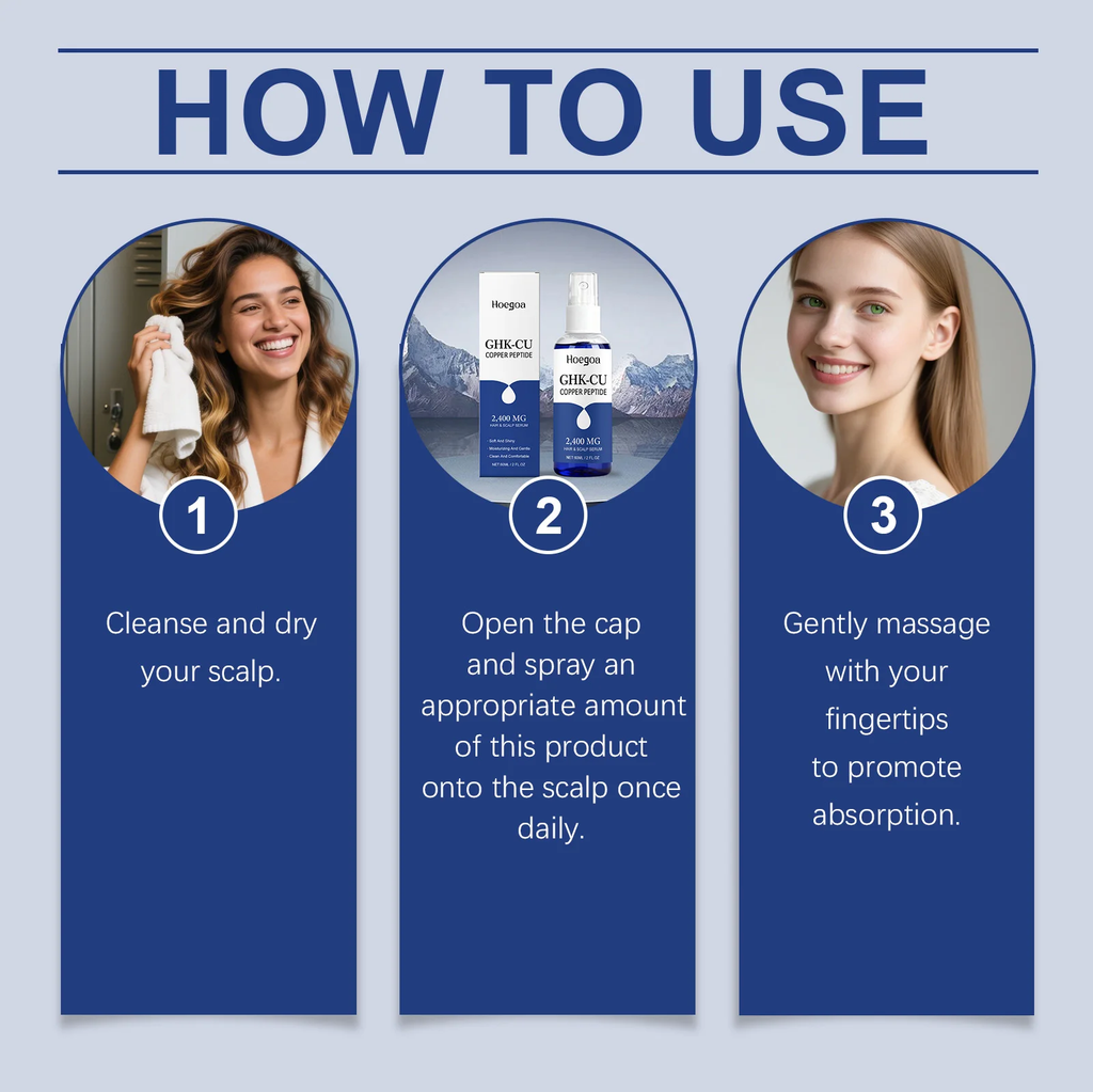 Instructions on how to use a scalp care product with step-by-step guidance and images of a woman.