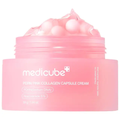 Pink collagen capsule cream jar with 'medicube' branding on a white background