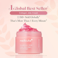 Pink jar of Medicube Collagen Jelly Cream on a light pink background with text highlighting its global sales.