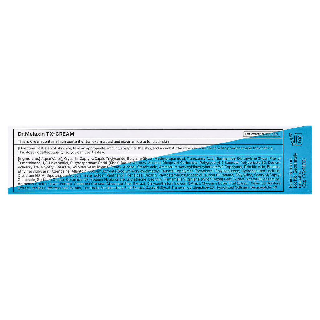 A rectangular box of Dr. Melaxin TX-Cream shown against a plain white background.