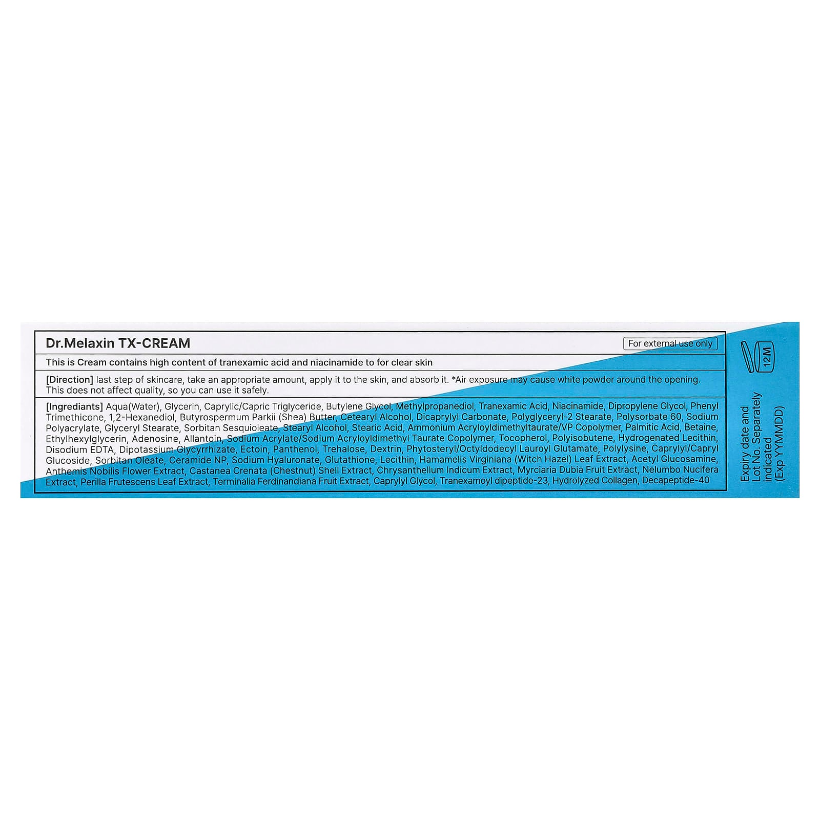 A rectangular box of Dr. Melaxin TX-Cream shown against a plain white background.