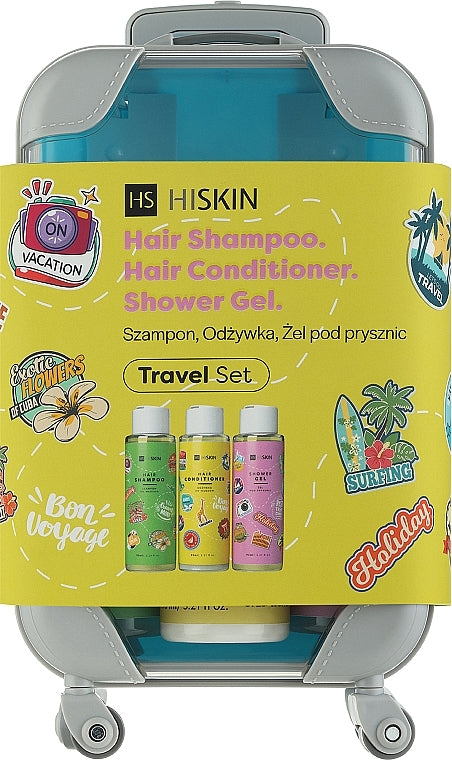 HiSkin Travel Set Shampoo Conditioner & Shower Gel Gift Set with Mini Suitcase