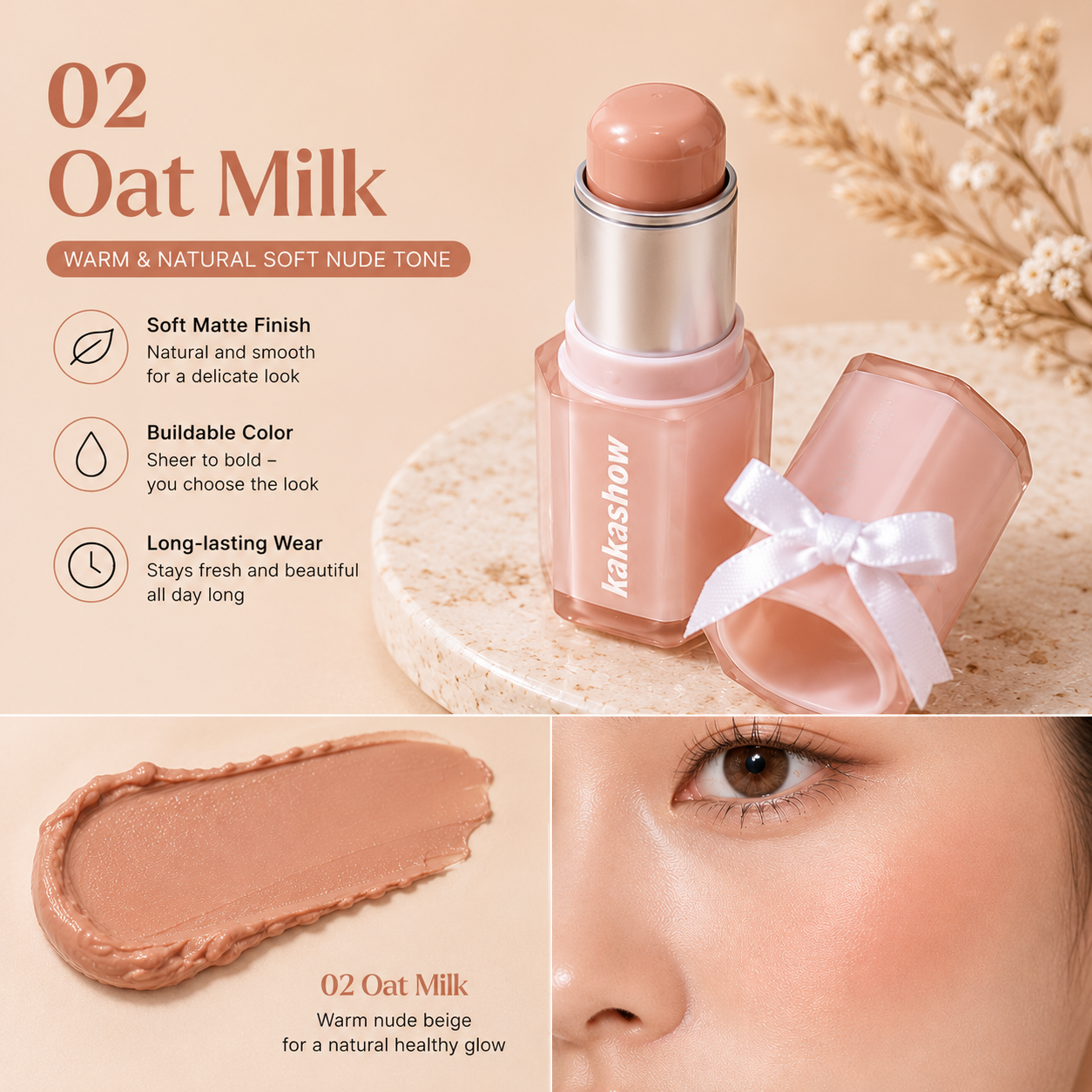 KAKASHOW Korean Cream Blush Stick Set – Soft Matte Cheek Tint (6 Shades)