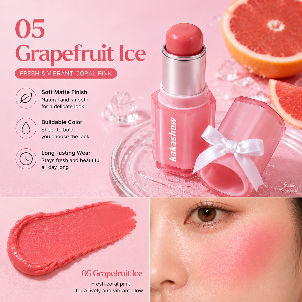 KAKASHOW Korean Cream Blush Stick Set – Soft Matte Cheek Tint (6 Shades)