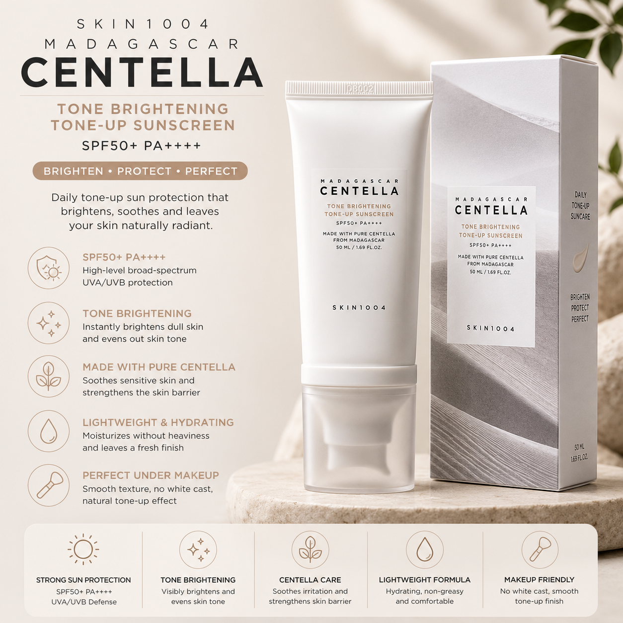Korean Centella Sunscreen SPF50+ PA++++ – Hydrating Daily UV Protection (50ml)