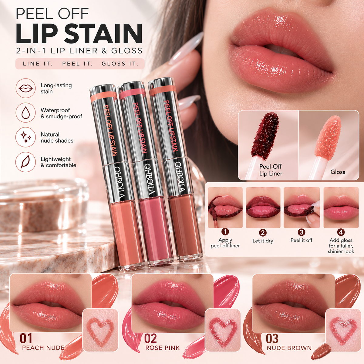 2-in-1 Peel-Off Lip Liner & Gloss – Long-Lasting Lip Stain