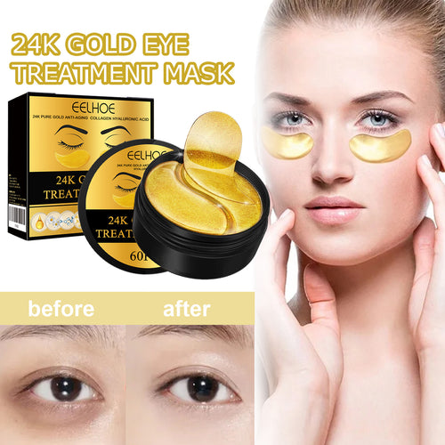 24K Gold Eye Treatment Mask – Anti‑Aging, Collagen & Hyaluronic Acid Under‑Eye Patches (60pcs)