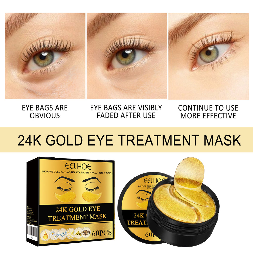 24K Gold Eye Treatment Mask – Anti‑Aging, Collagen & Hyaluronic Acid Under‑Eye Patches (60pcs)