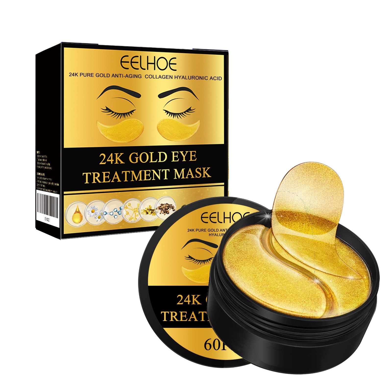 24K Gold Eye Treatment Mask – Anti‑Aging, Collagen & Hyaluronic Acid Under‑Eye Patches (60pcs)