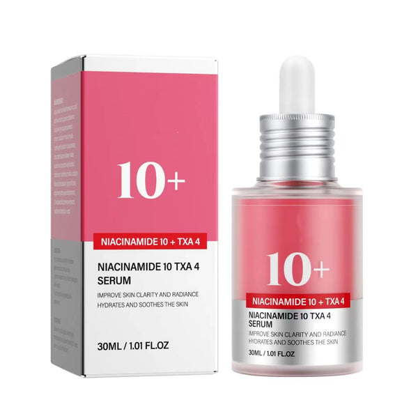 10+ Niacinamide 10 TXA 4 serum bottle and packaging on a white background