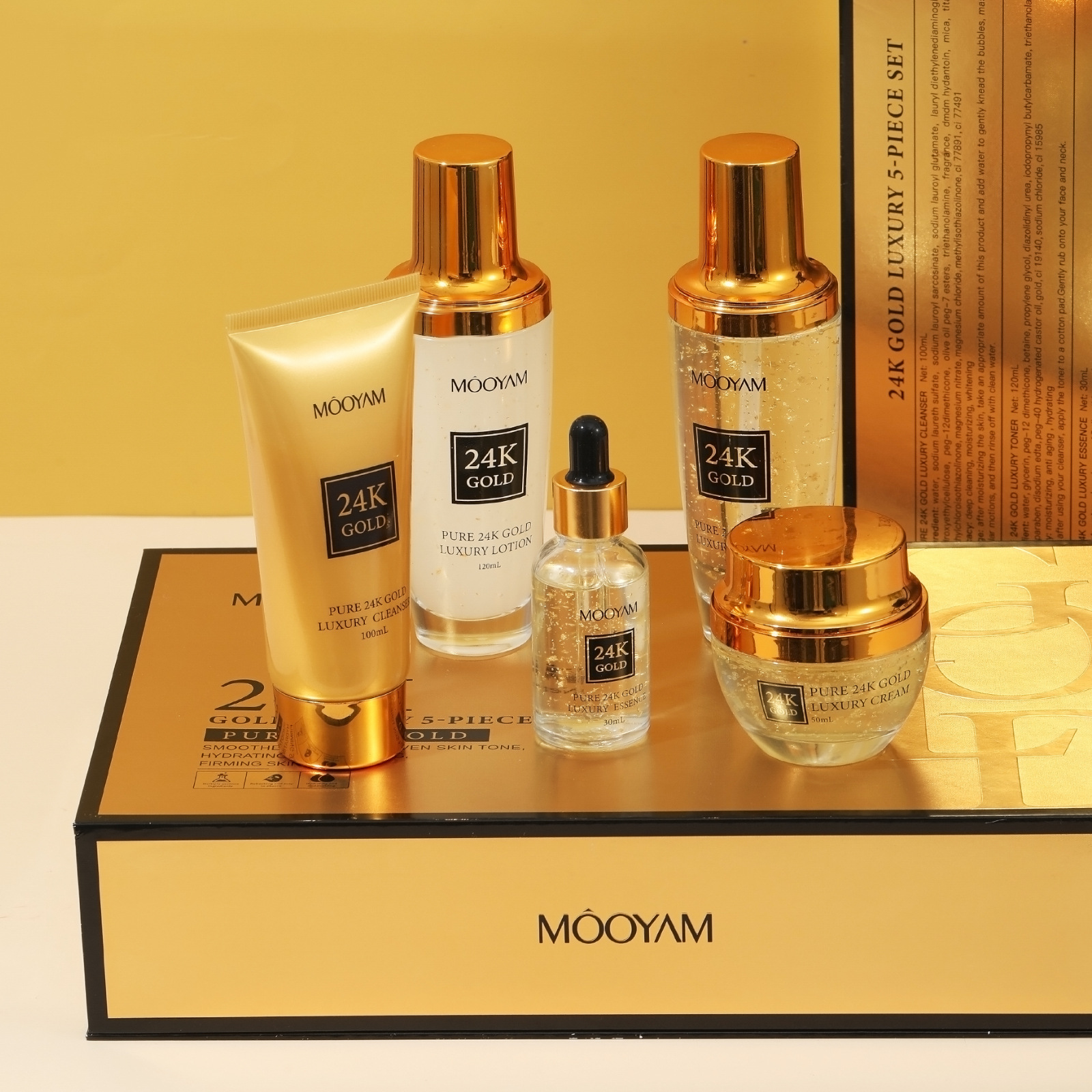 Luxury 24K Gold Complete Skincare Set – Cleanser, Toner, Serum, Lotion & Cream for Hydrated Glowing Skin