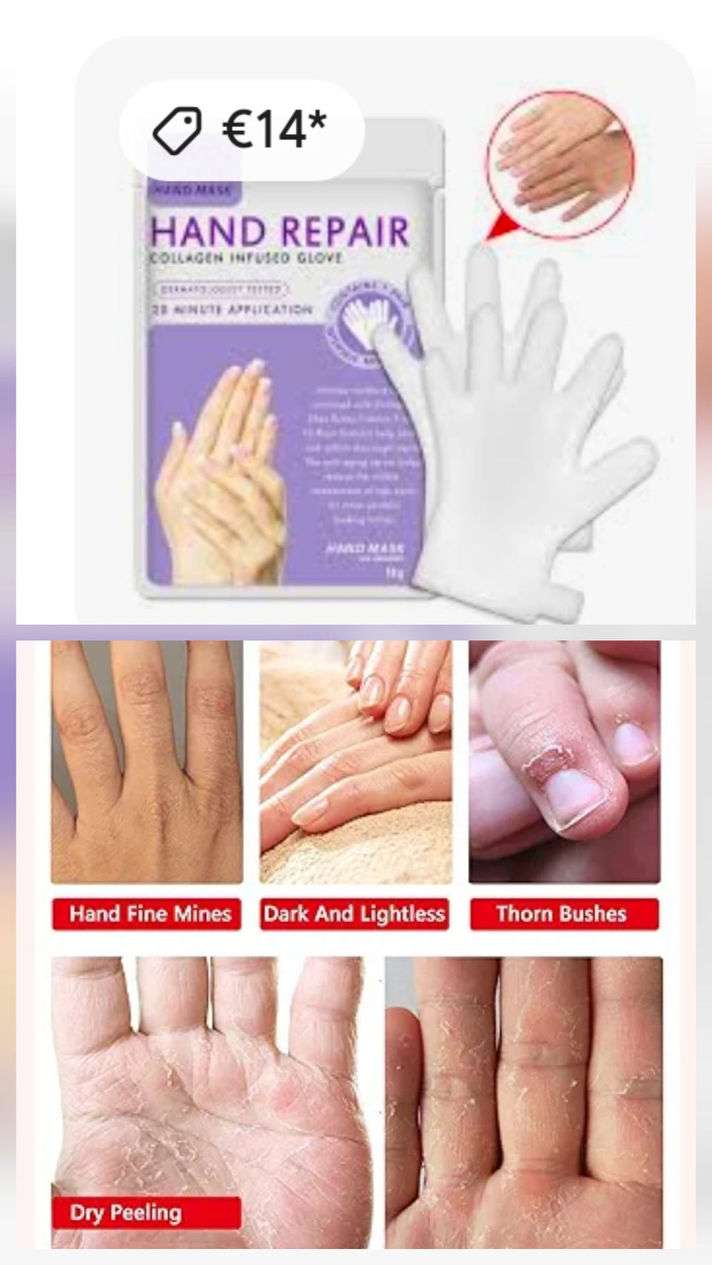 Collagen‑Infused Hand Mask (1 Pair) – Deep Moisturizing Treatment for Soft, Youthful, Rejuvenated Hands