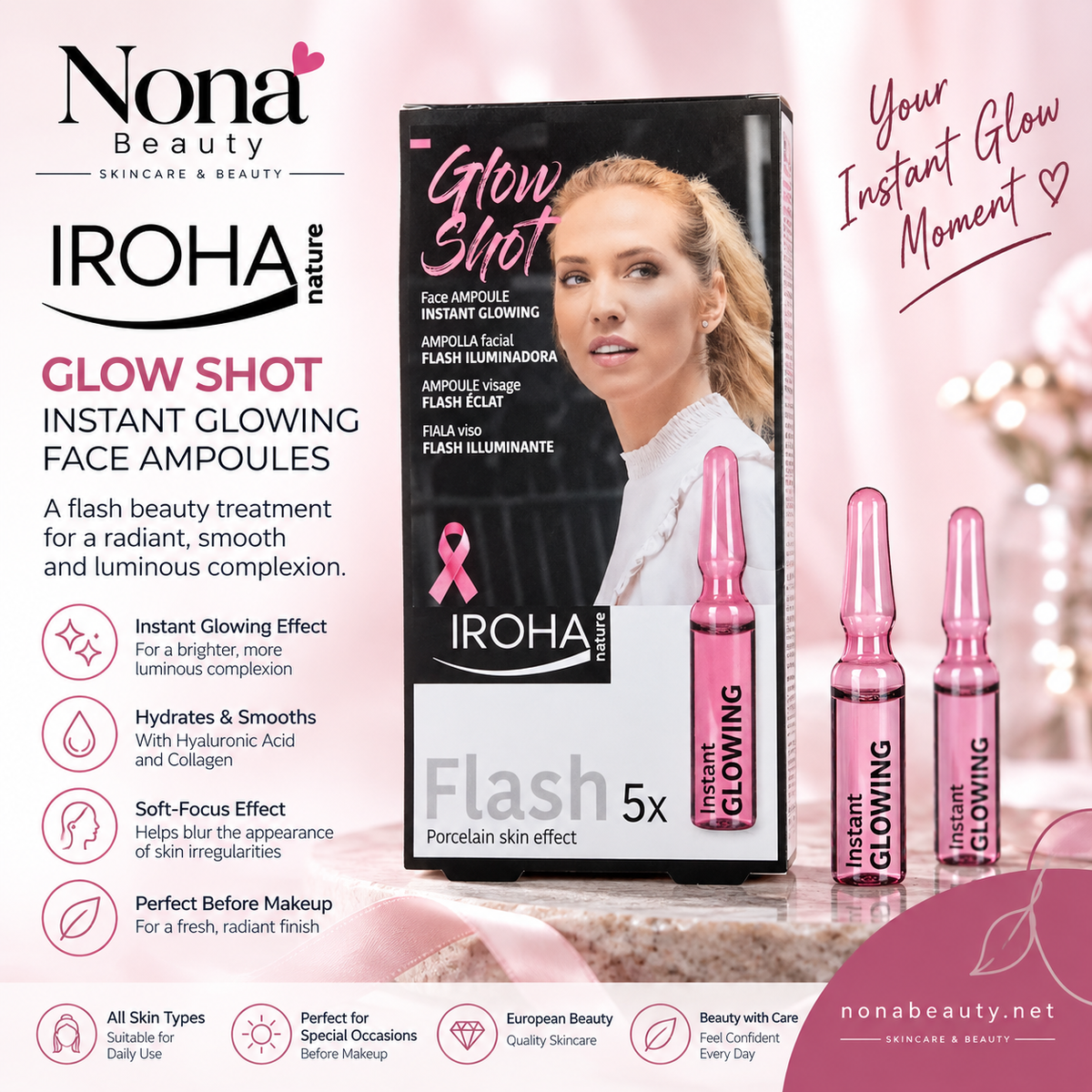 IROHA Nature Glow Shot Instant Glowing Face Ampoules 5x1.5ml