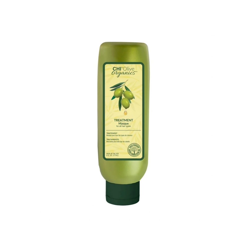 CHI Organics Treatment for all over skin in a green squeeze bottle with a dark green cap, shown on a plain white background.