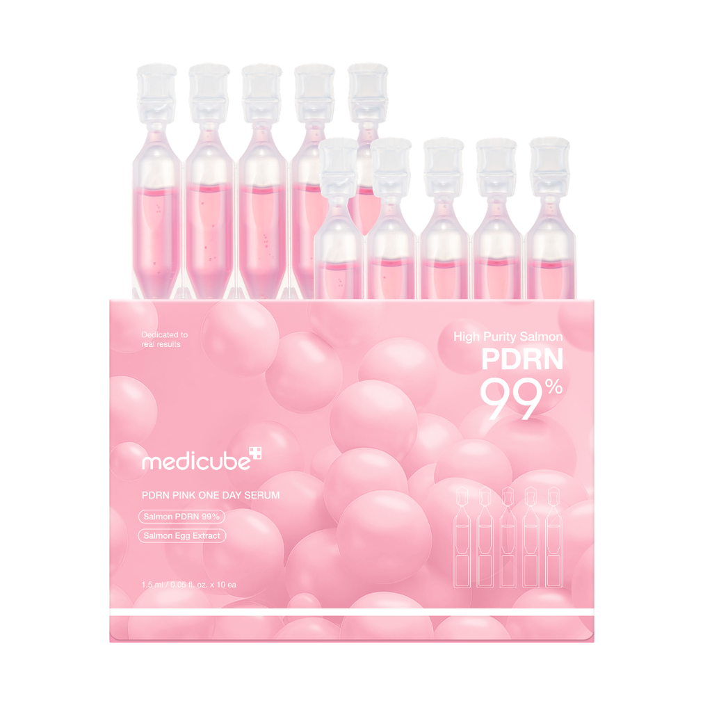 Pack of Medicube pink serum bottles with packaging on a white background