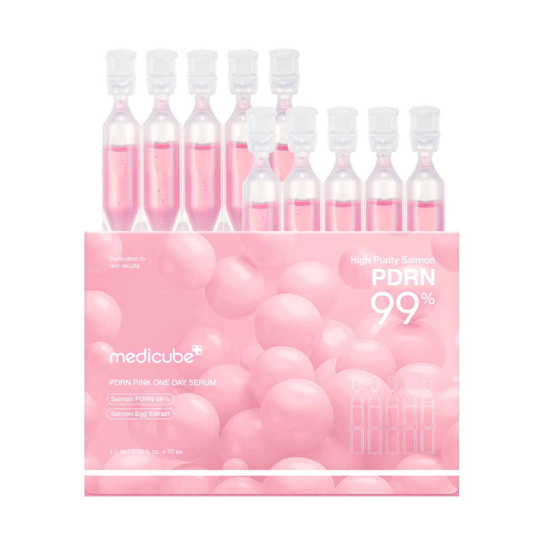 Pack of Medicube pink serum bottles with packaging on a white background